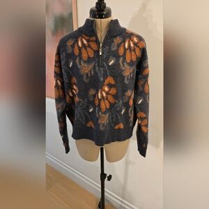 Cozy Fall Sweater - Size M - Blue and Orange Floral